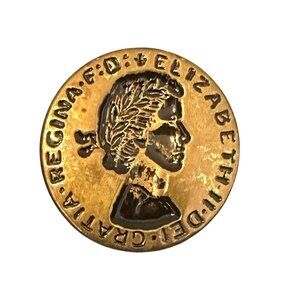 1950's Set Of 6 Vintage Queen Elizabeth II Decorative Brass Tone Buttons Rare